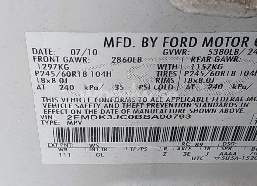 Photo 9 of 2011 Ford Edge SEL (VIN 2FMDK3JC0BBA00793)