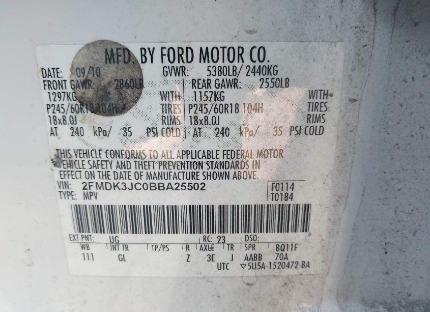 Photo 9 of 2011 Ford Edge SEL (VIN 2FMDK3JC0BBA25502)