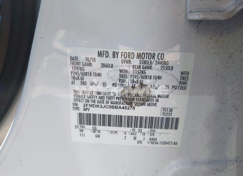 Photo 9 of 2011 Ford Edge SEL (VIN 2FMDK3JC0BBA45278)