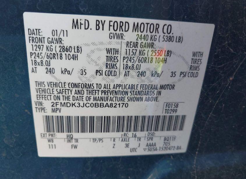 Photo 9 of 2011 Ford Edge SEL (VIN 2FMDK3JC0BBA82170)