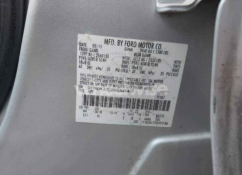 Photo 9 of 2011 Ford Edge SEL (VIN 2FMDK3JC0BBA88437)