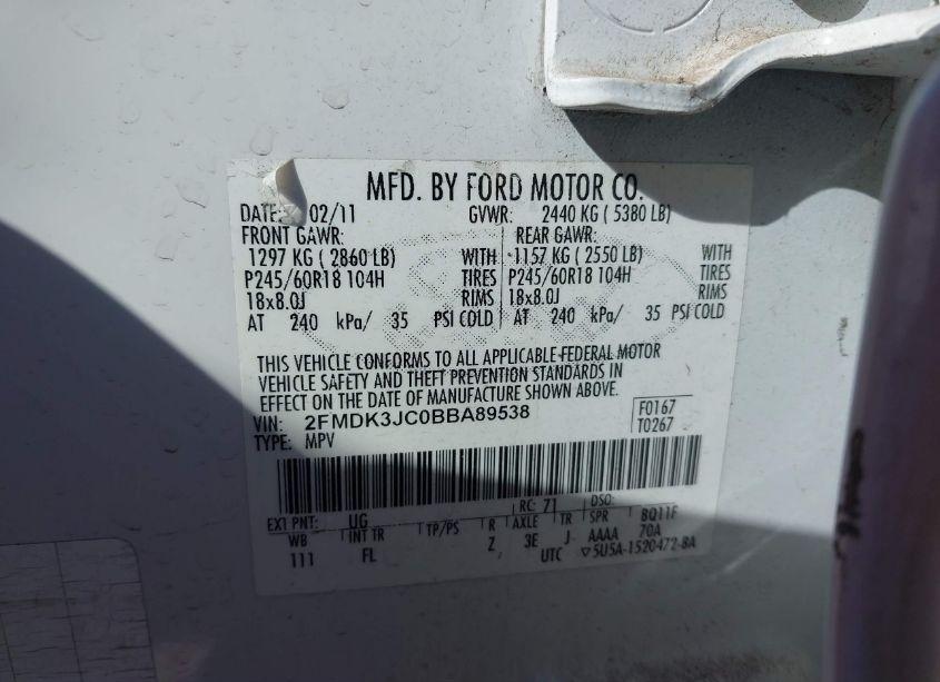 Photo 9 of 2011 Ford Edge SEL (VIN 2FMDK3JC0BBA89538)