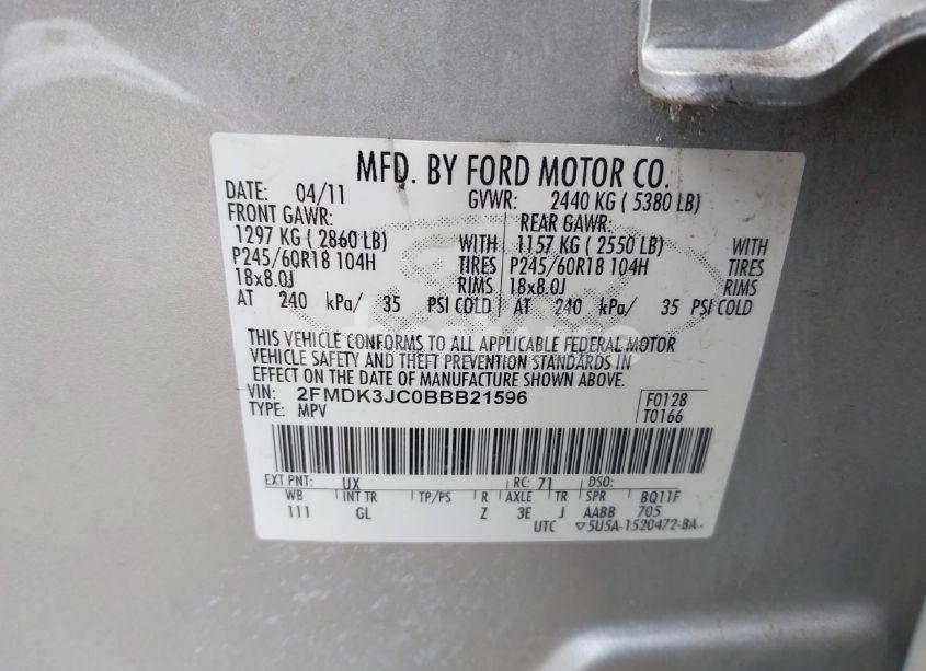 Photo 9 of 2011 Ford Edge SEL (VIN 2FMDK3JC0BBB21596)