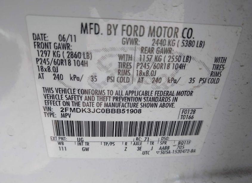 Photo 9 of 2011 Ford Edge SEL (VIN 2FMDK3JC0BBB51908)