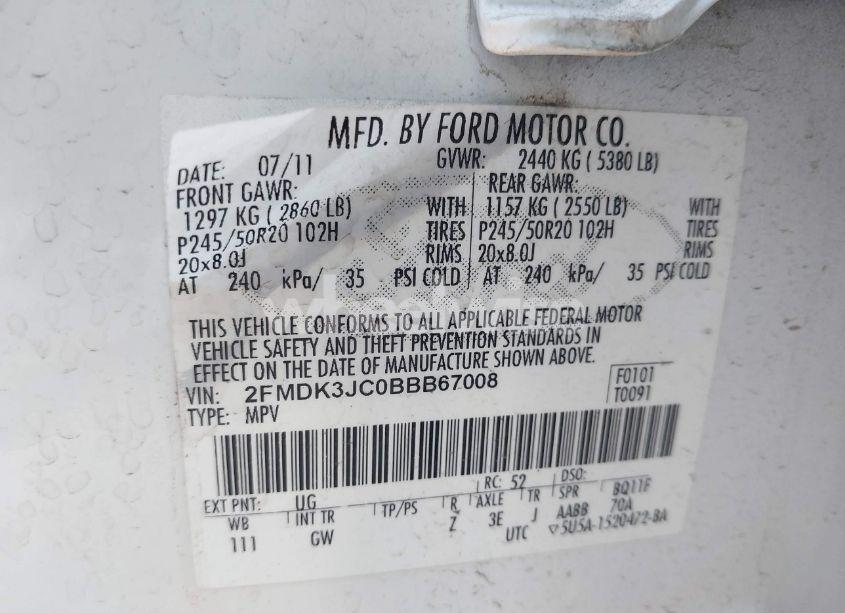 Photo 9 of 2011 Ford Edge SEL (VIN 2FMDK3JC0BBB67008)