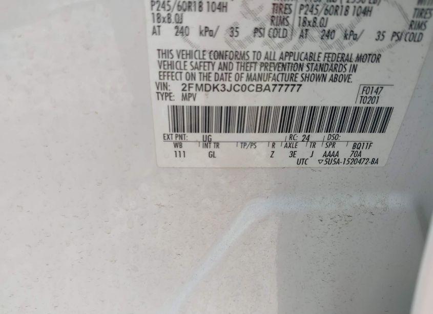 Photo 9 of 2012 Ford Edge SEL (VIN 2FMDK3JC0CBA77777)