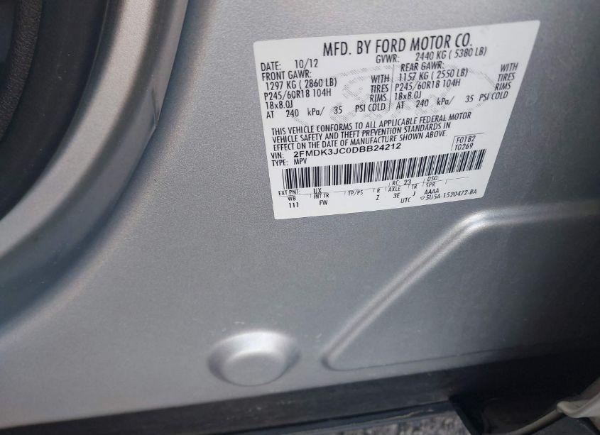 Photo 9 of 2013 Ford Edge SEL (VIN 2FMDK3JC0DBB24212)