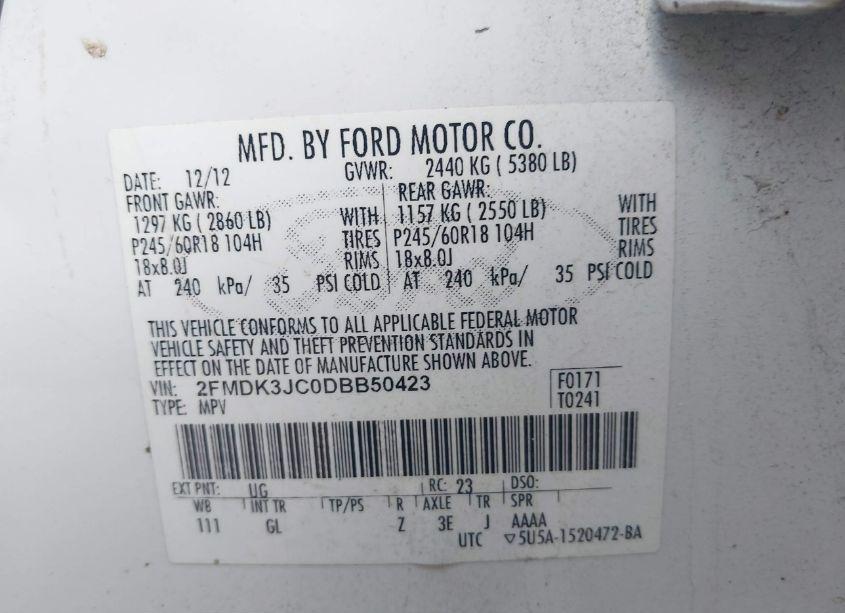 Photo 9 of 2013 Ford Edge SEL (VIN 2FMDK3JC0DBB50423)