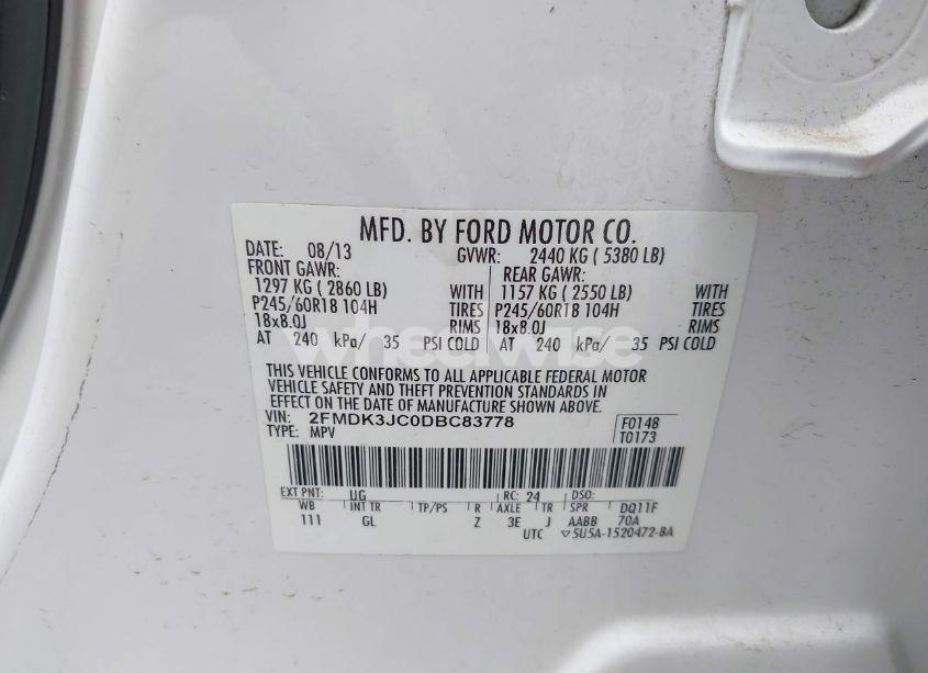 Photo 9 of 2013 Ford Edge SEL (VIN 2FMDK3JC0DBC83778)