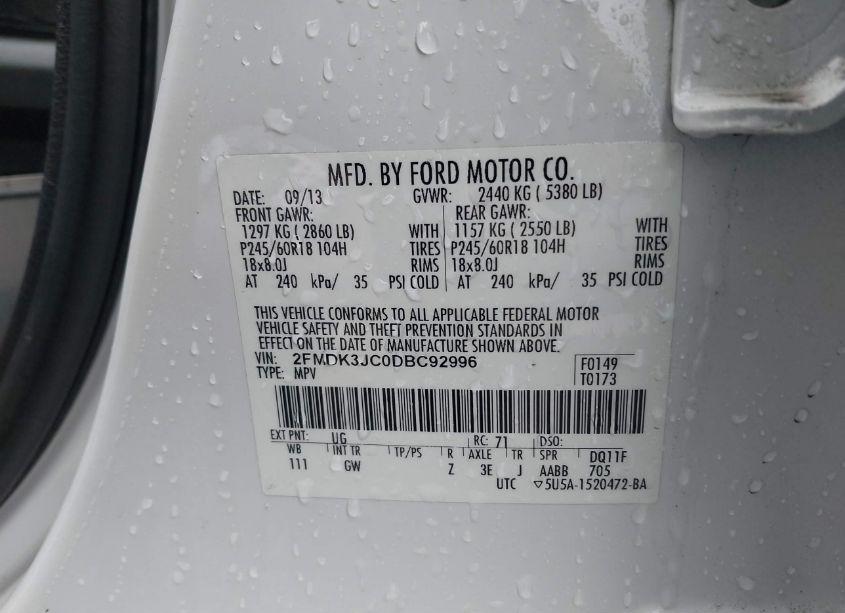Photo 9 of 2013 Ford Edge SEL (VIN 2FMDK3JC0DBC92996)