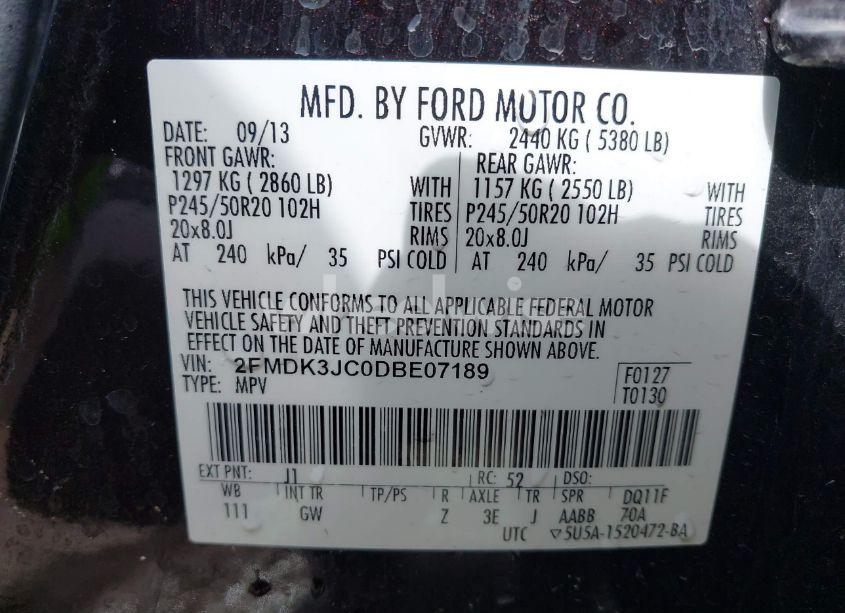 Photo 9 of 2013 Ford Edge SEL (VIN 2FMDK3JC0DBE07189)
