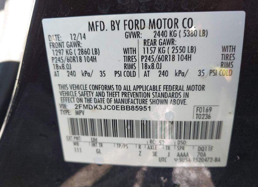 Photo 9 of 2014 Ford Edge SEL (VIN 2FMDK3JC0EBB85951)