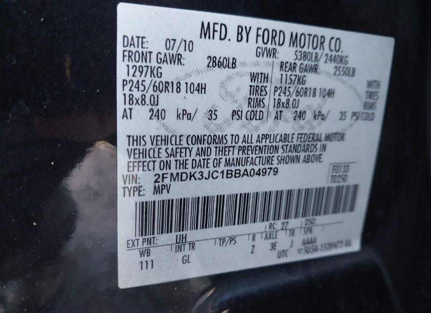 Photo 9 of 2011 Ford Edge SEL (VIN 2FMDK3JC1BBA04979)