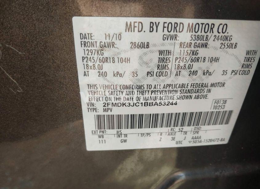 Photo 9 of 2011 Ford Edge SEL (VIN 2FMDK3JC1BBA53244)