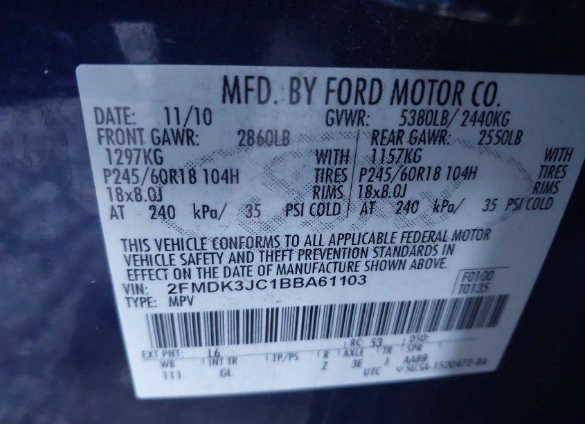 Photo 9 of 2011 Ford Edge SEL (VIN 2FMDK3JC1BBA61103)