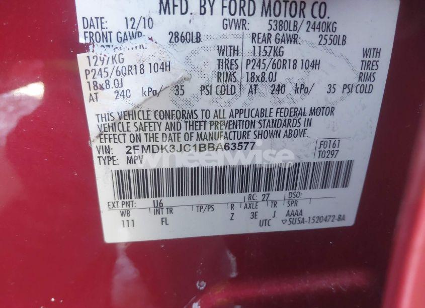 Photo 9 of 2011 Ford Edge SEL (VIN 2FMDK3JC1BBA63577)