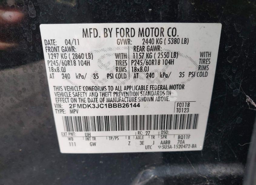 Photo 9 of 2011 Ford Edge SEL (VIN 2FMDK3JC1BBB26144)