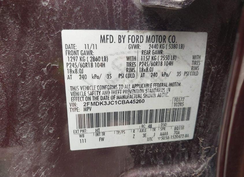 Photo 9 of 2012 Ford Edge SEL (VIN 2FMDK3JC1CBA45260)