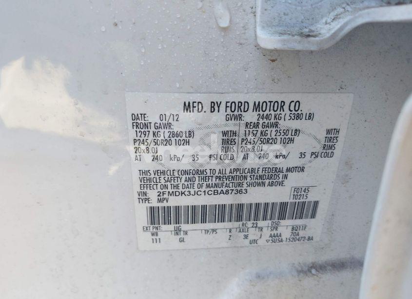 Photo 9 of 2012 Ford Edge SEL (VIN 2FMDK3JC1CBA87363)