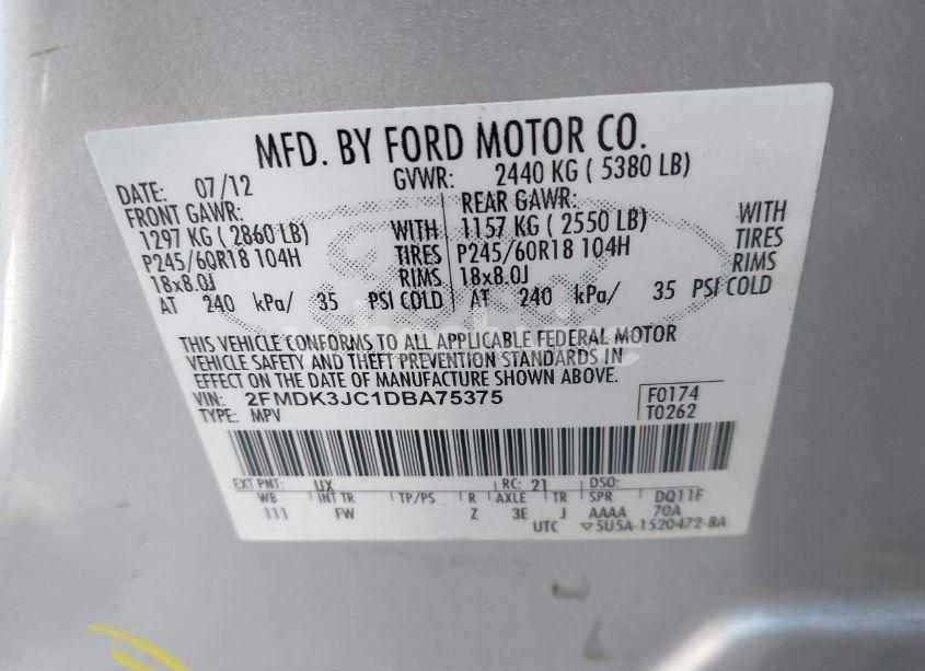 Photo 9 of 2013 Ford Edge SEL (VIN 2FMDK3JC1DBA75375)