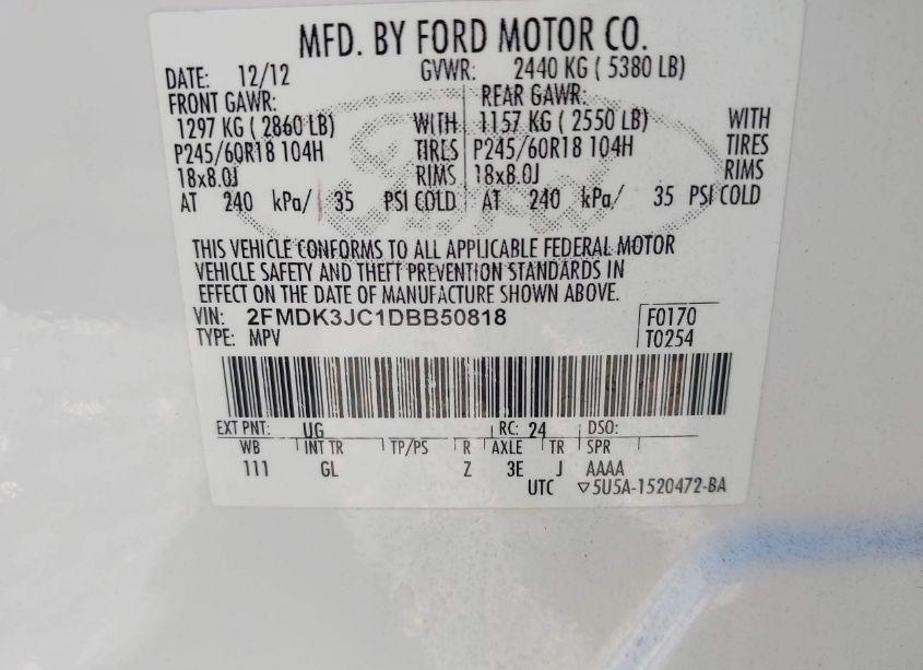 Photo 9 of 2013 Ford Edge SEL (VIN 2FMDK3JC1DBB50818)