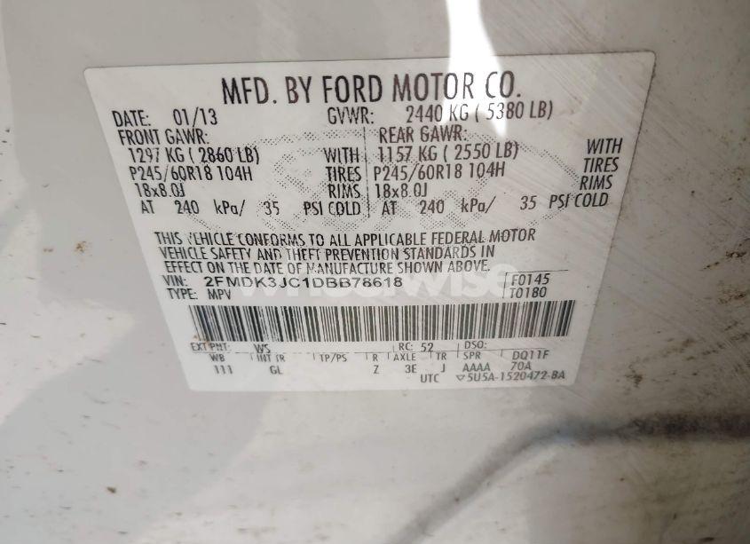 Photo 9 of 2013 Ford Edge SEL (VIN 2FMDK3JC1DBB78618)