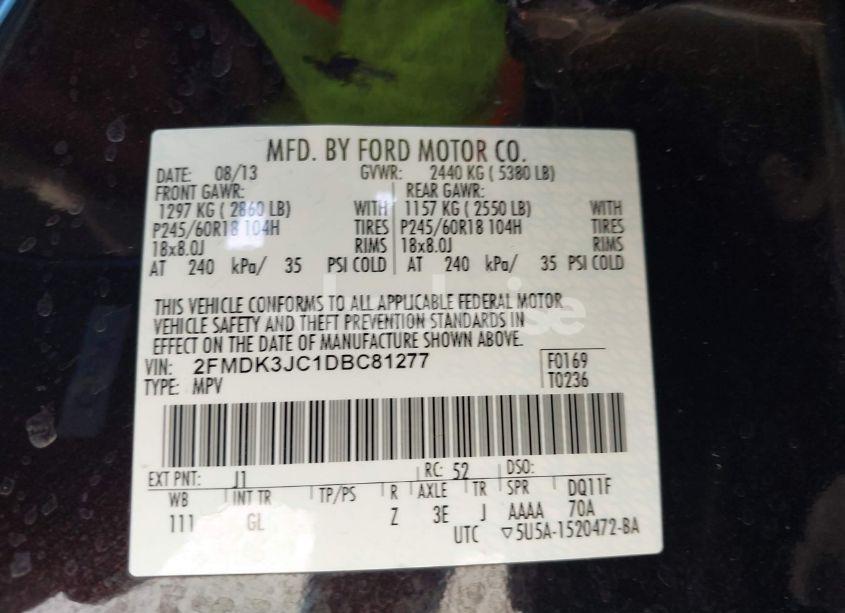 Photo 9 of 2013 Ford Edge SEL (VIN 2FMDK3JC1DBC81277)