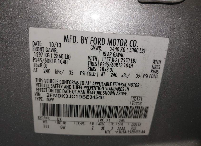 Photo 9 of 2013 Ford Edge SEL (VIN 2FMDK3JC1DBE34546)