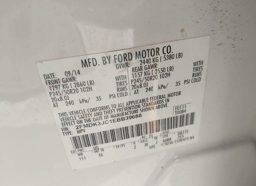 Photo 9 of 2014 Ford Edge SEL (VIN 2FMDK3JC1EBB39688)