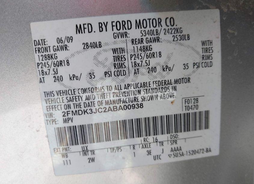 Photo 9 of 2010 Ford Edge SEL (VIN 2FMDK3JC2ABA00938)