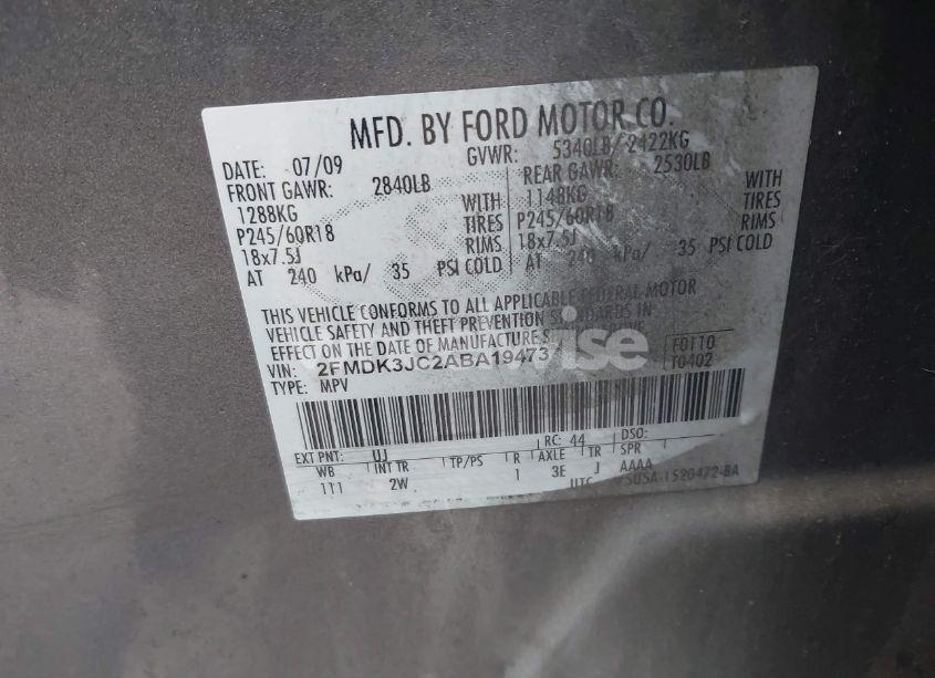 Photo 9 of 2010 Ford Edge SEL (VIN 2FMDK3JC2ABA19473)