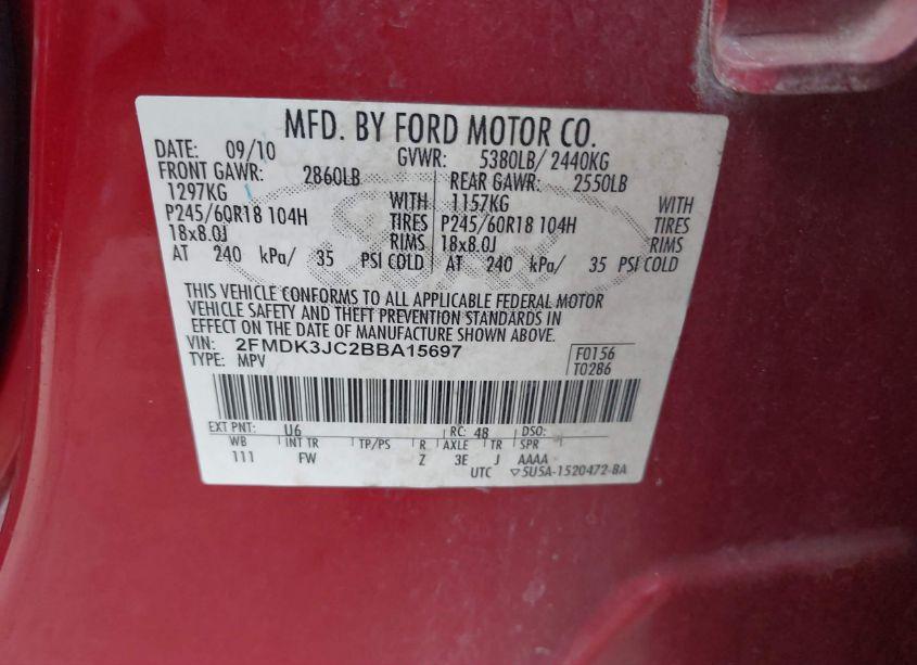 Photo 9 of 2011 Ford Edge SEL (VIN 2FMDK3JC2BBA15697)
