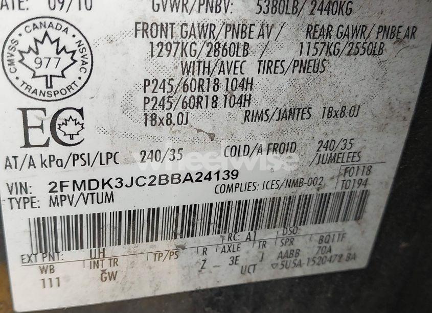 Photo 9 of 2011 Ford Edge SEL (VIN 2FMDK3JC2BBA24139)