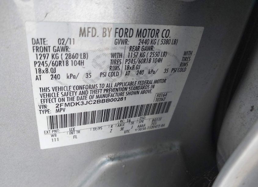 Photo 8 of 2011 Ford Edge SEL (VIN 2FMDK3JC2BBB00281)