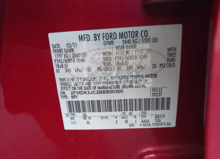 Photo 9 of 2011 Ford Edge SEL (VIN 2FMDK3JC2BBB00300)