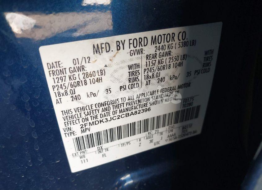 Photo 9 of 2012 Ford Edge SEL (VIN 2FMDK3JC2CBA82396)