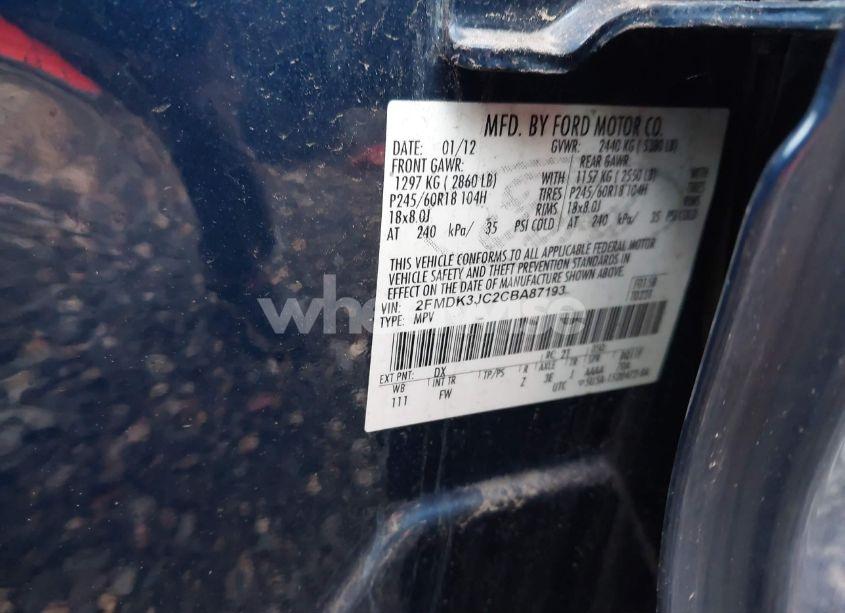 Photo 9 of 2012 Ford Edge SEL (VIN 2FMDK3JC2CBA87193)