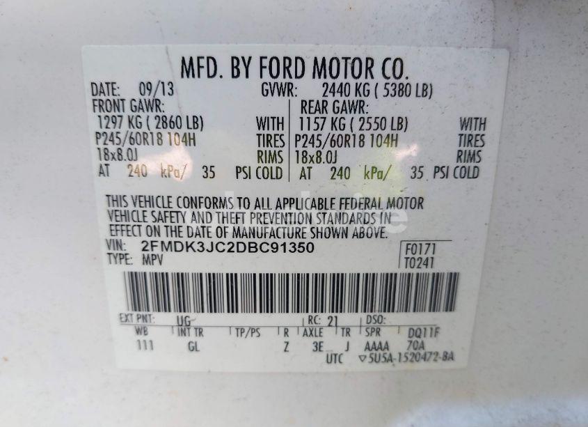 Photo 9 of 2013 Ford Edge SEL (VIN 2FMDK3JC2DBC91350)