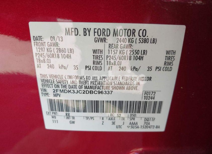 Photo 9 of 2013 Ford Edge SEL (VIN 2FMDK3JC2DBC96337)