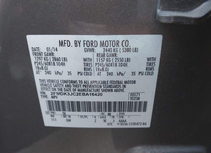 Photo 9 of 2014 Ford Edge SEL (VIN 2FMDK3JC2EBA16420)
