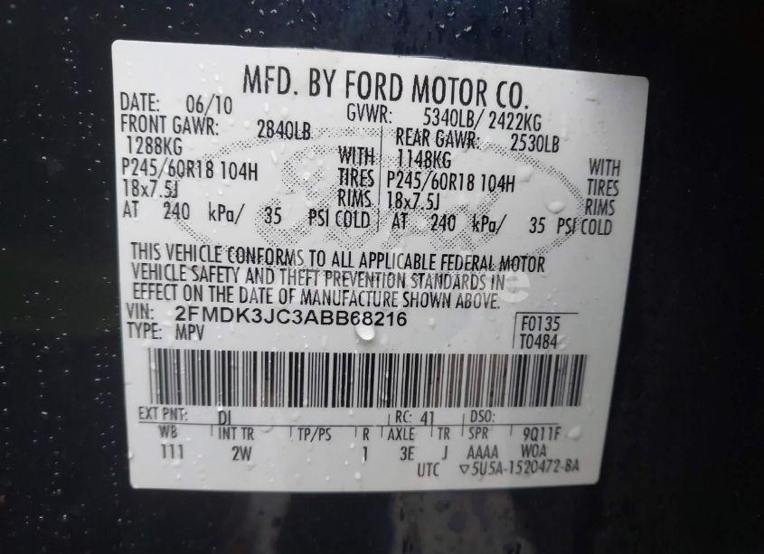 Photo 9 of 2010 Ford Edge SEL (VIN 2FMDK3JC3ABB68216)