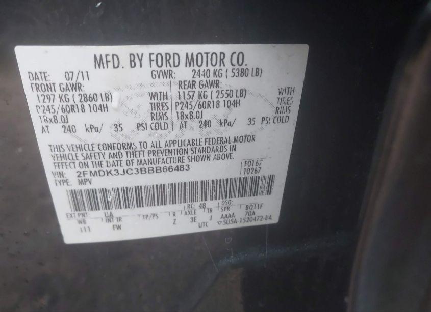 Photo 9 of 2011 Ford Edge SEL (VIN 2FMDK3JC3BBB66483)