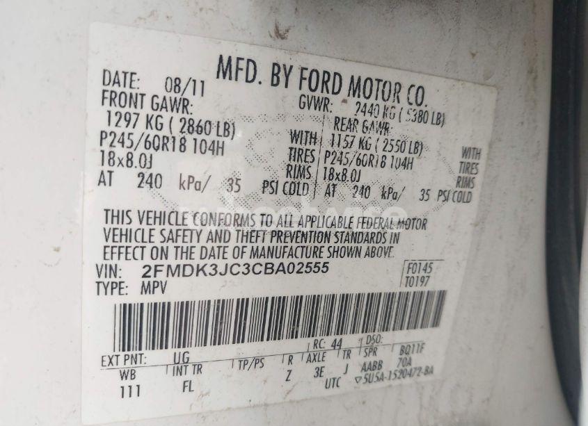 Photo 9 of 2012 Ford Edge SEL (VIN 2FMDK3JC3CBA02555)