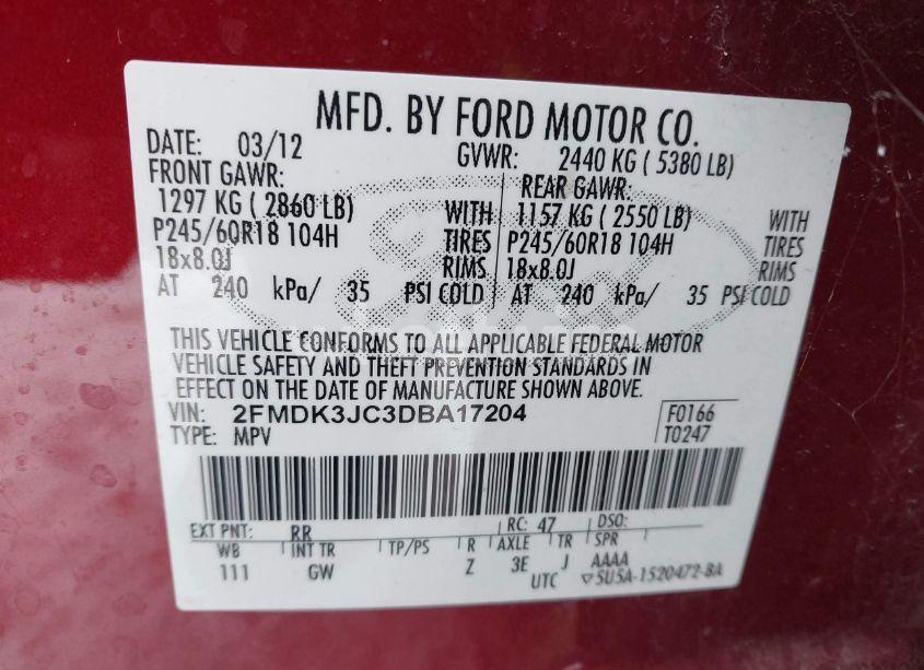 Photo 9 of 2013 Ford Edge SEL (VIN 2FMDK3JC3DBA17204)