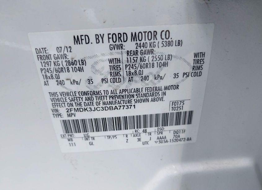 Photo 9 of 2013 Ford Edge SEL (VIN 2FMDK3JC3DBA77371)