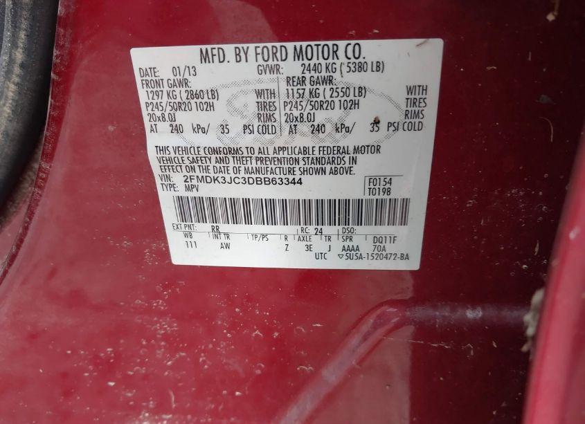 Photo 9 of 2013 Ford Edge SEL (VIN 2FMDK3JC3DBB63344)