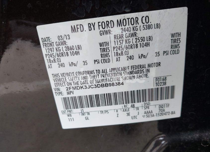 Photo 9 of 2013 Ford Edge SEL (VIN 2FMDK3JC3DBB98384)
