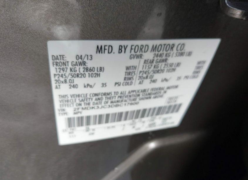 Photo 9 of 2013 Ford Edge SEL (VIN 2FMDK3JC3DBC17600)