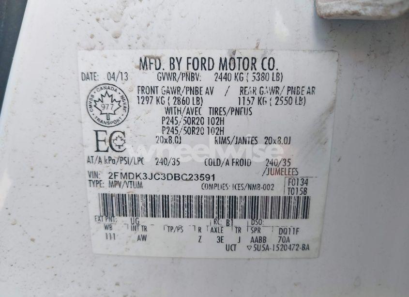 Photo 9 of 2013 Ford Edge SEL (VIN 2FMDK3JC3DBC23591)