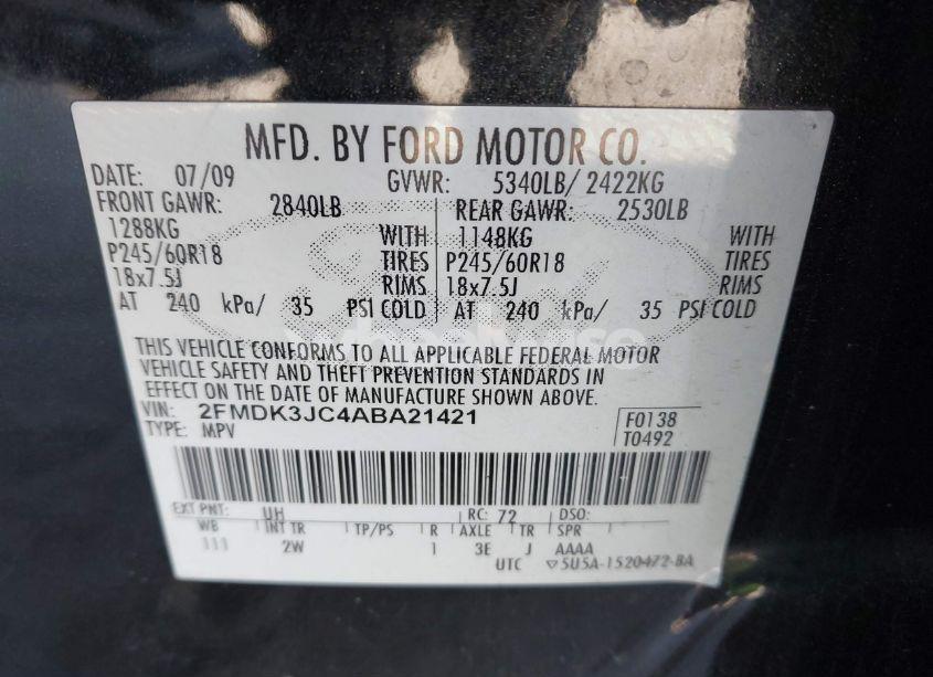Photo 9 of 2010 Ford Edge SEL (VIN 2FMDK3JC4ABA21421)